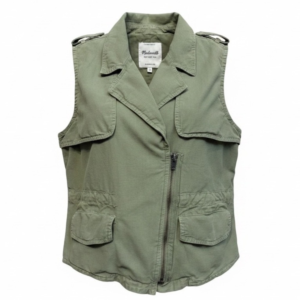 Madewell Utility Vest Olive Green Zip Pockets Cargo Style Women's Size Small